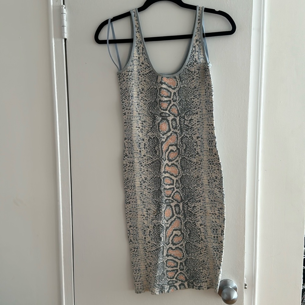 Ronny Kobo Dress M Bodycon Sheath Stretch Knit Snake Python Mob Wife Sleeveless